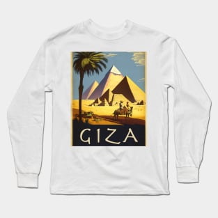 Giza Pyramids Vintage Travel Art Poster Long Sleeve T-Shirt